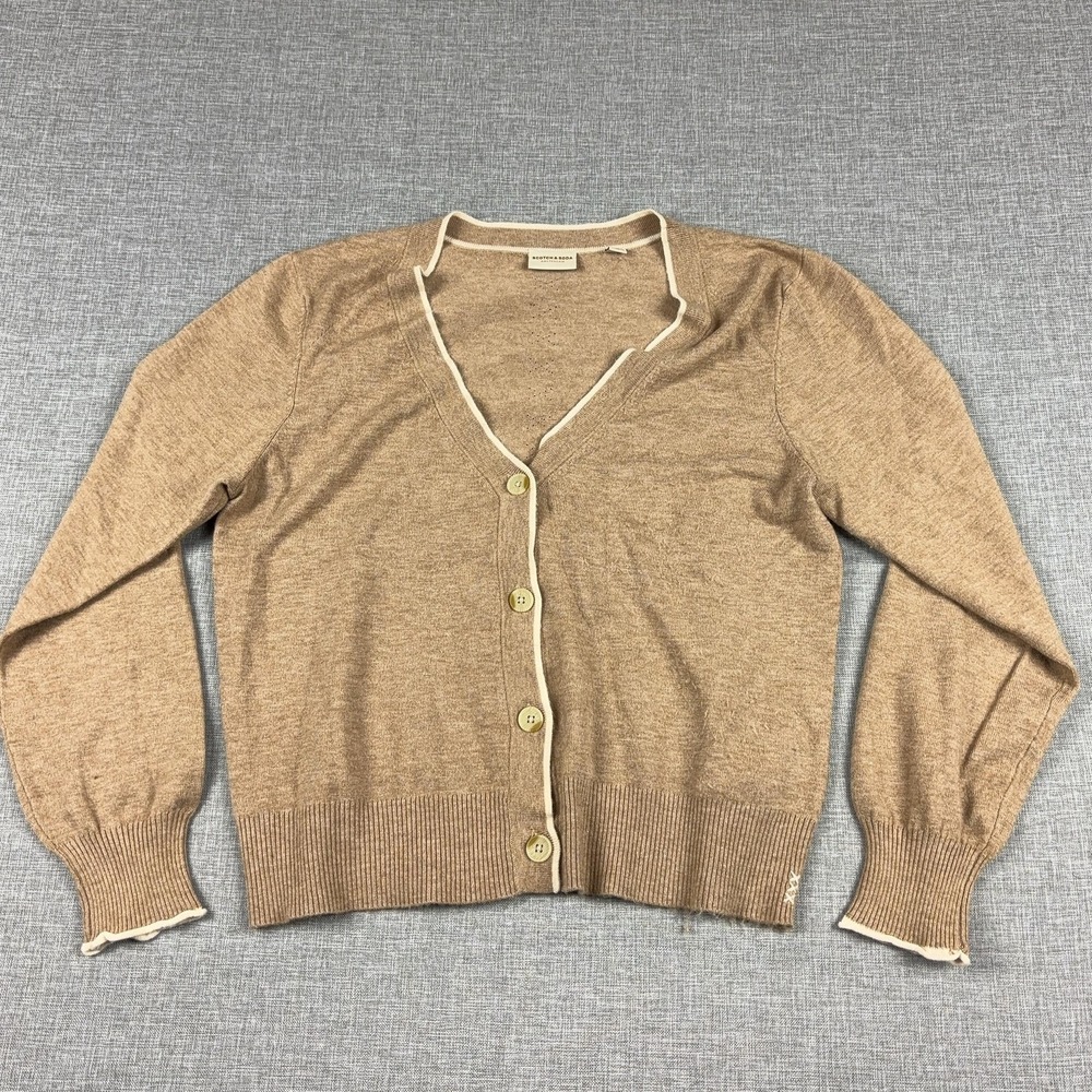 Scotch & Soda Cardigan Sweater‎ Womens M Beige V Neck Button Knit Lightweight